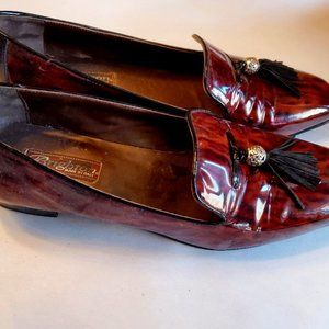 Animal print patent leather tasseled flat